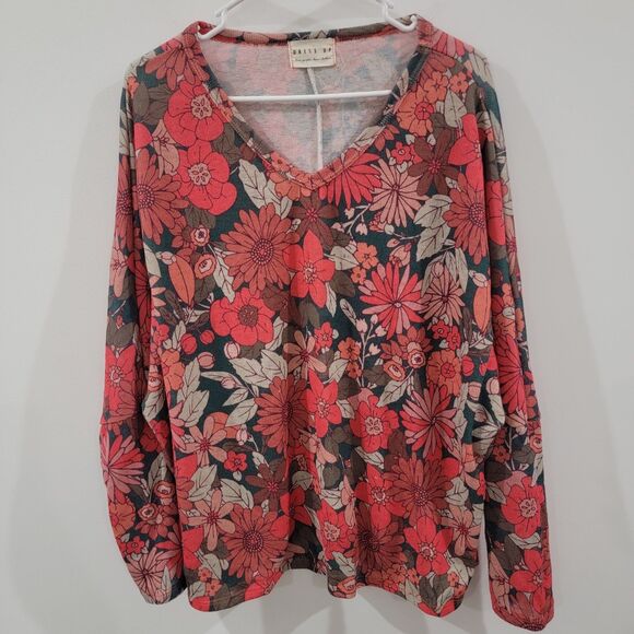 Dress Up Womens‎ Top Size 2x Floral Dolman Sleeve Colorful Knit Hyper Feminine - Picture 1 of 8